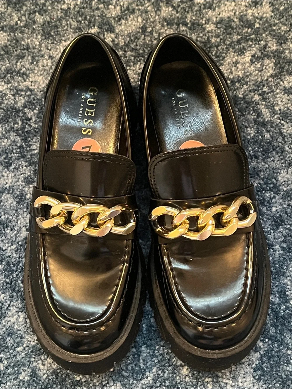 GUESS Black Platform Chain Loafers Chunky Lug Sole Slip On Shoes 7